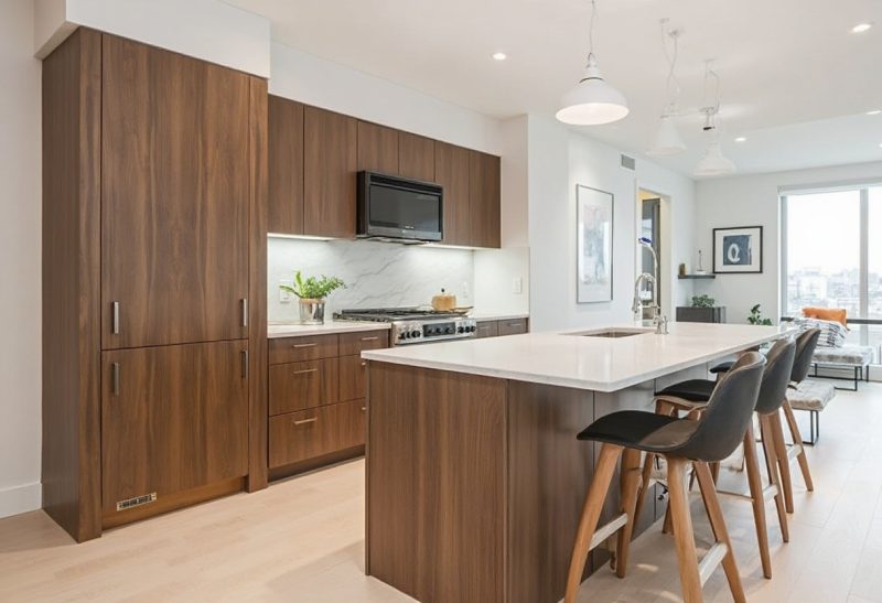 Condo kitchen renovation walnut color